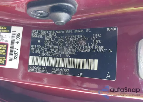 2008 Toyota Sienna Ce z USA, uszkodzony, nr VIN 5TDZK23C68S220772